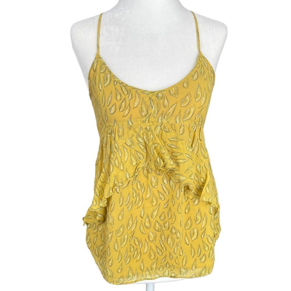 Broadway & Broome Silk Yellow Patterned Spaghetti Strap Blouse